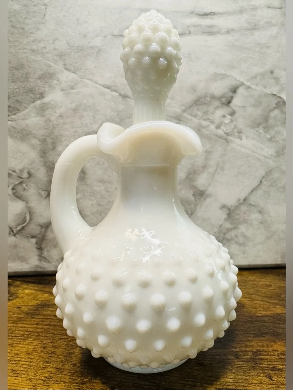 Vintage Avon White Milk Glass Hobnail Cruet Decanter w/ Stopper 5” Bottle